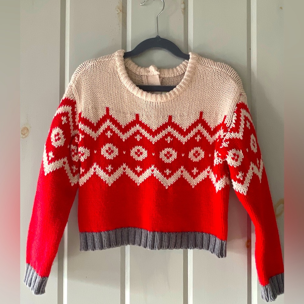 CRAZY 8 girls red and cream knit sweater with fairisle  pattern.  Size 4T.